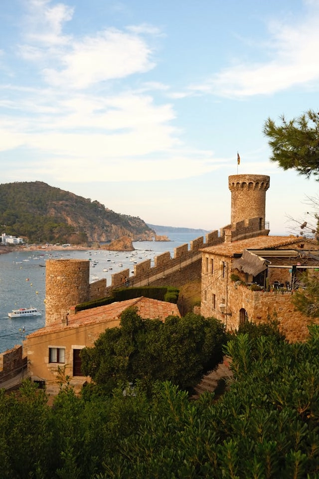 Views of the towers and walls of Tossa de Mar from inside the old town