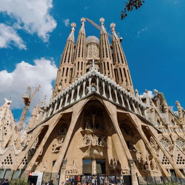 The magnificent Sagrada Família viewed from the street