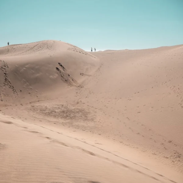 People walking along the dunes of Maspalomas, with some footsteps still visible in the sand