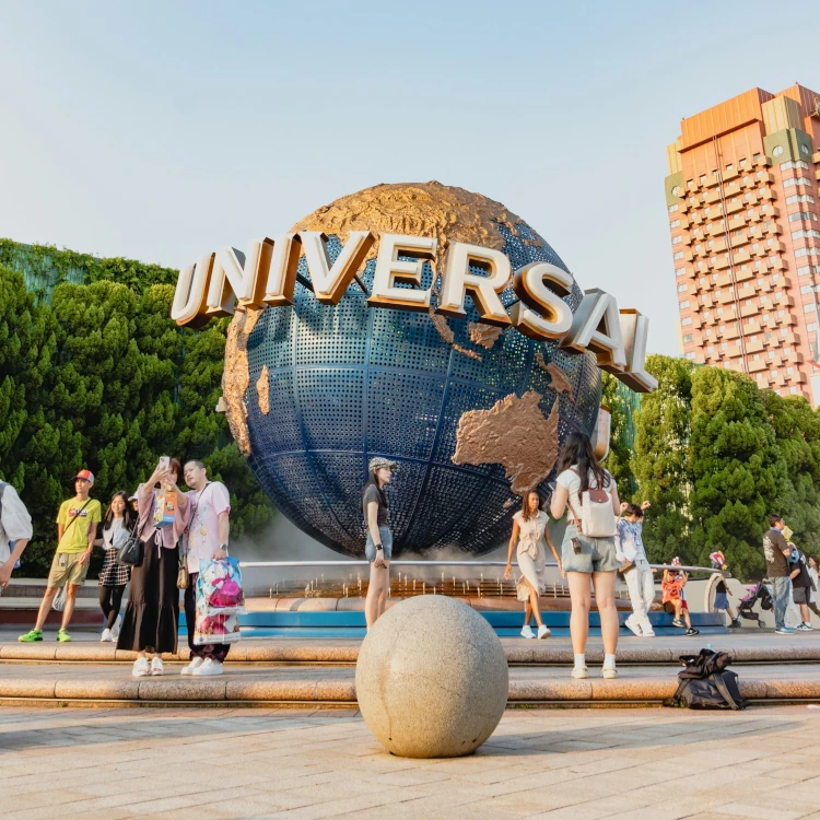 A view of the famous globe logo from Universal at the entrance of the park in Osaka.